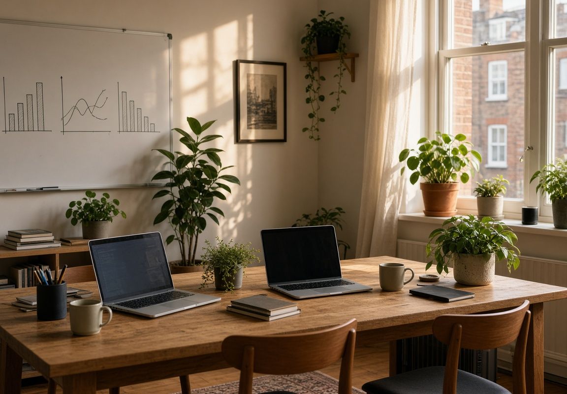 The Median & Moss studio with a whiteboard of chart sketches