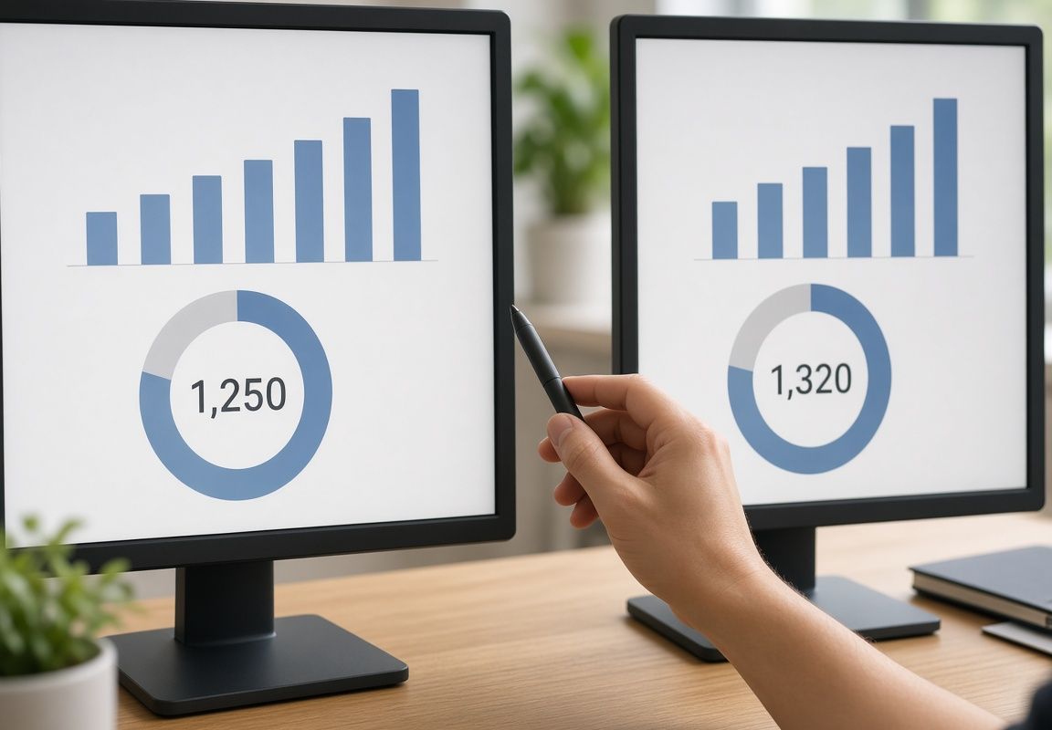 Two dashboards on screens showing different totals