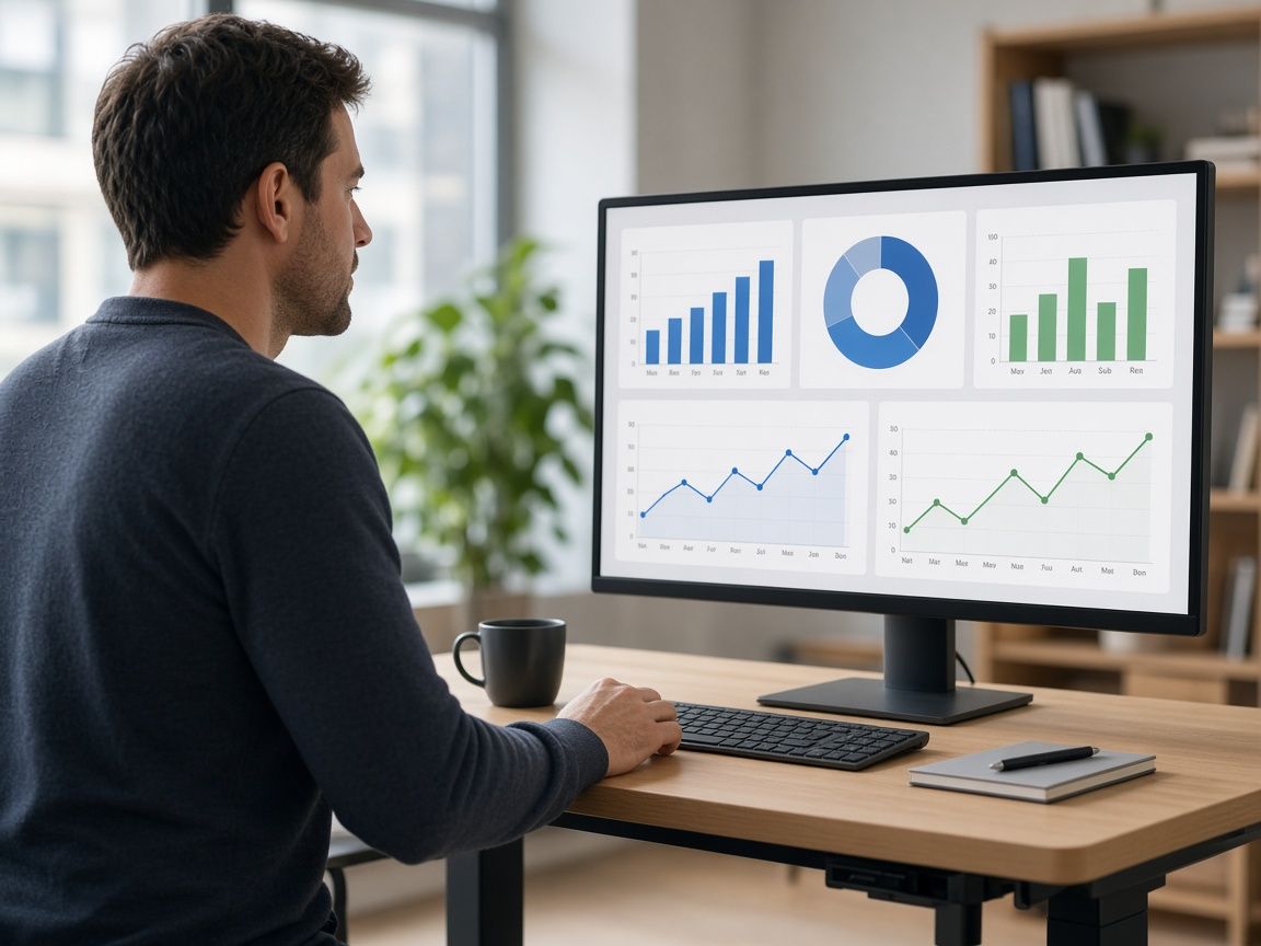 An analyst reviewing a dashboard on a large monitor